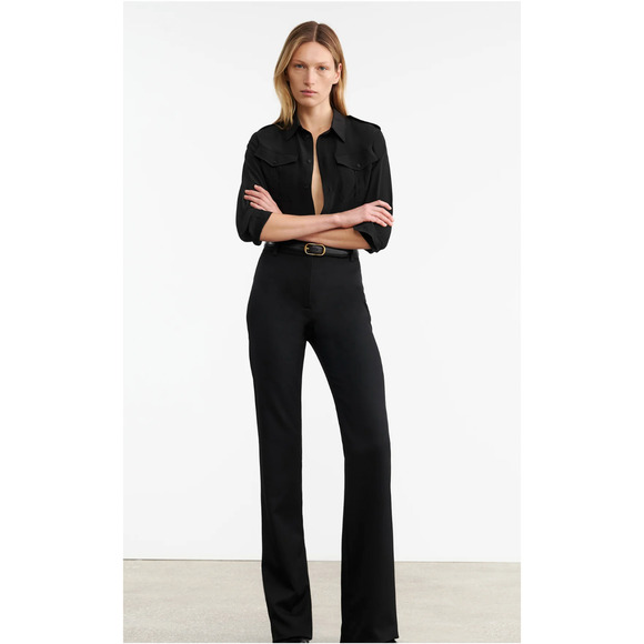 Nili Lotan 10 Virgin Wool $750 Straight Leg Corette Pants High Rise Long Black - Picture 4 of 13